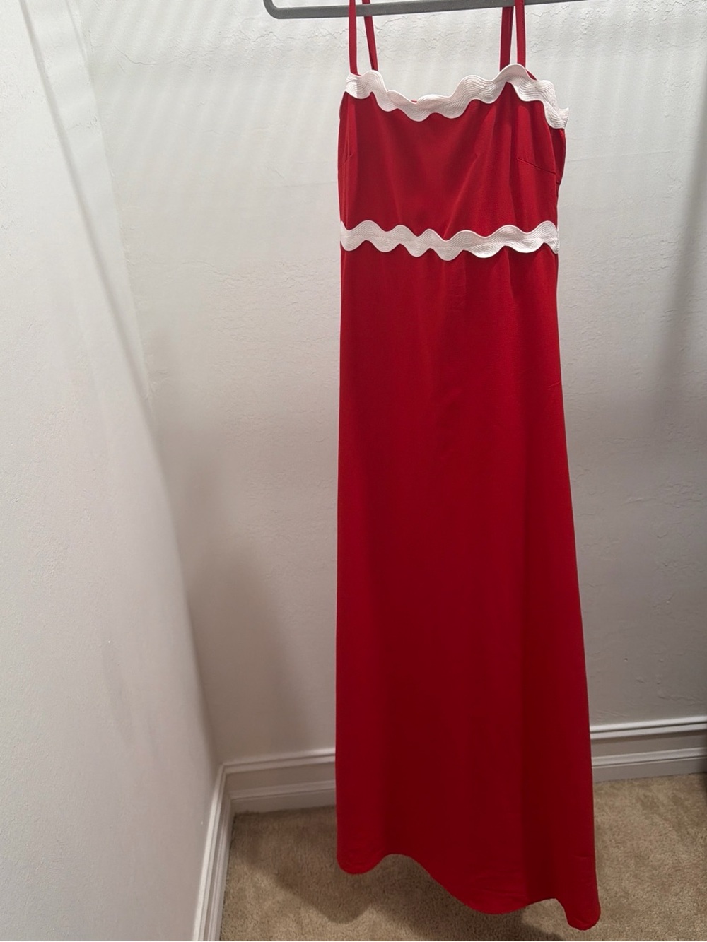 Fashion Nova Red Maxi Dress with White Scallop Trim
